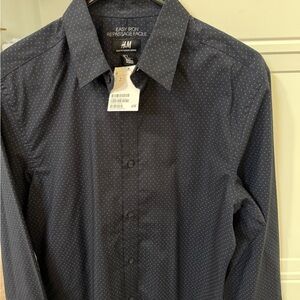H&M Slim Fit - Dark Blue/Navy Dress Shirt Classic/Casual/Patterned Long-Sleeve